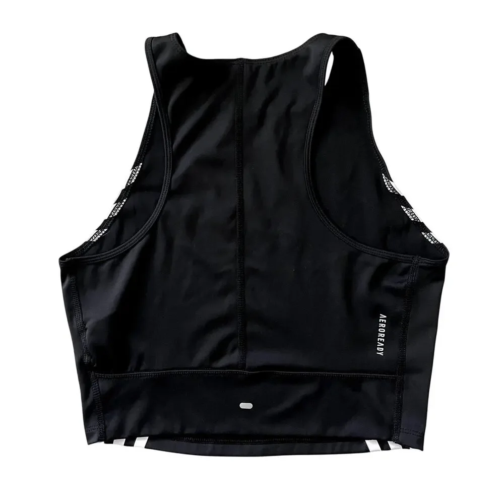Adidas 3 Stripes Running Crop Top Black White Size S - Picture 2 of 3